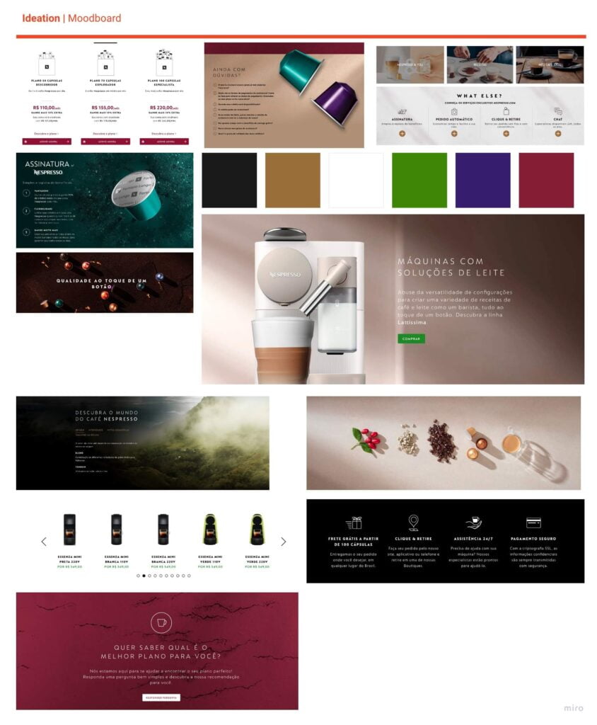 A montage with several visual references from Nespresso's Website