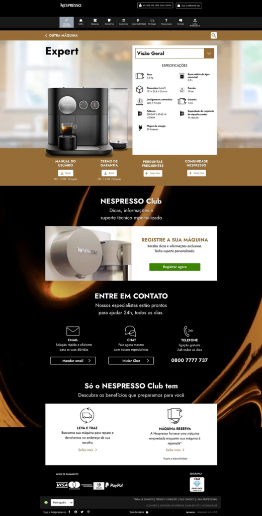 Rendering showing the design of the entire Coffee Machine page in the Customer Support Page