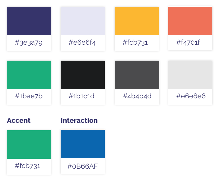 all the colors used in the website with the reference codes in hex